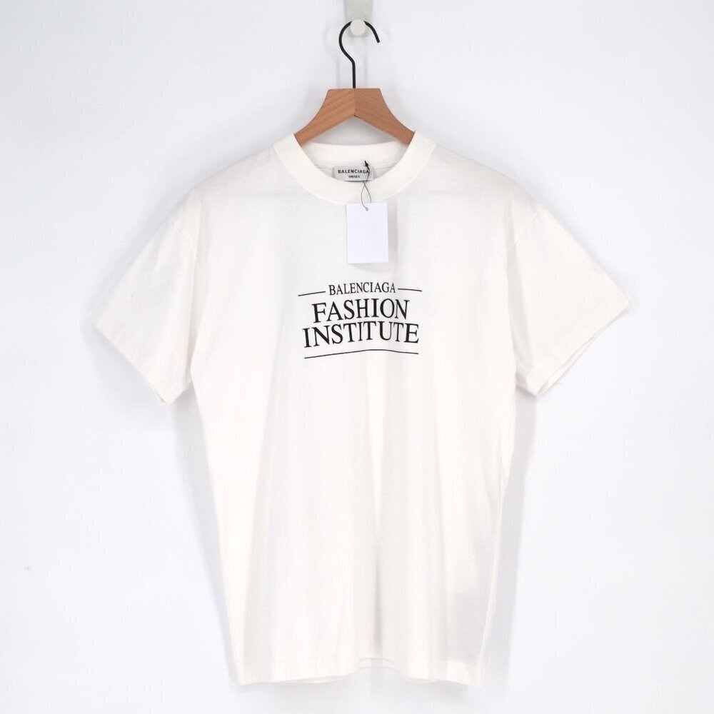 NEW Balenciaga Fashion Institute Cotton T-Shirt Logo White Graphic Print Size XS - Picture 2 of 11